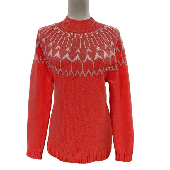 Talbots Petite Womens Wool Blend Coral Sweater Fair Isle Mock Neck Size Lp - Picture 10 of 10